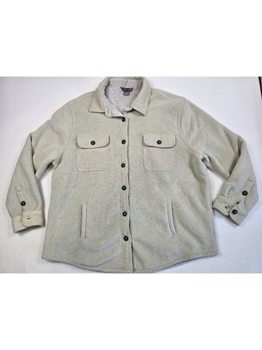 Natural Reflections Womens XL Fleece Jacket Beige Shacket Sherpa Lining Buttons